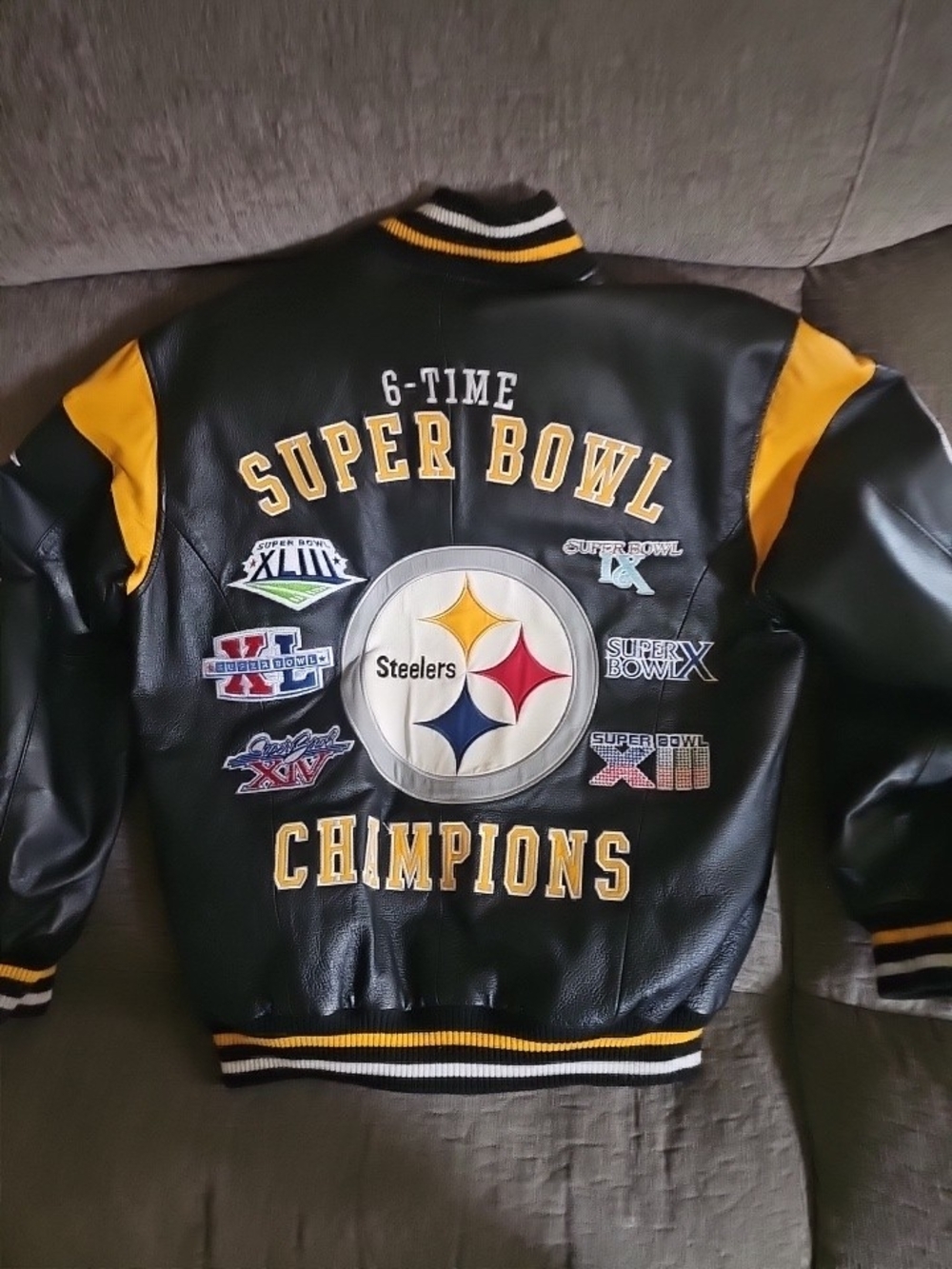 Vintage Steelers Black & Gold Super Bowl Champions Leather Jacket
